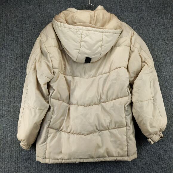 FUBU The Collection Down Puffer Coat Jacket Size 14/16 Cream Hooded Logo - Picture 3 of 12